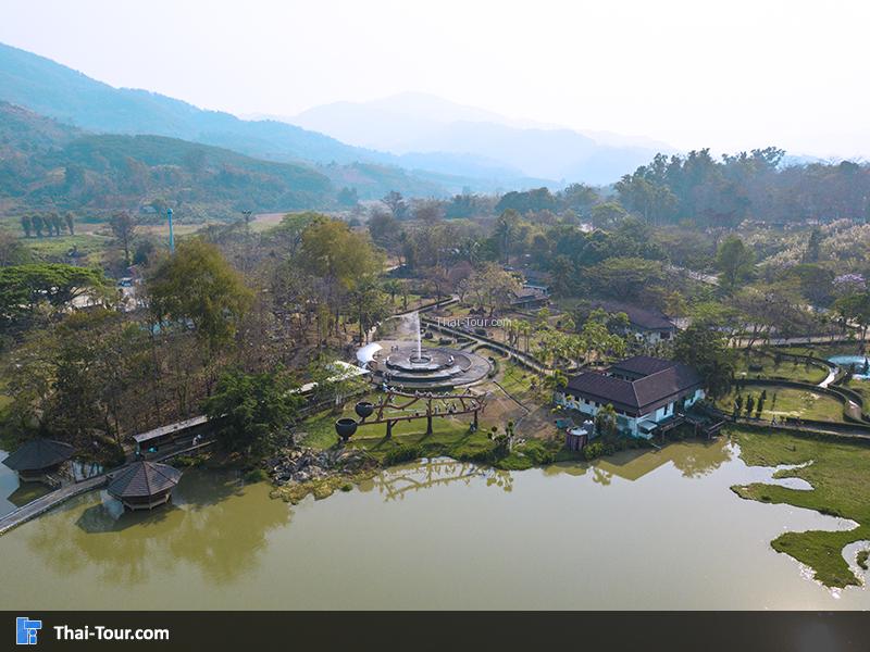 บรรยากาศภาพมุมสูง น้ำพุร้อนป่าตึง