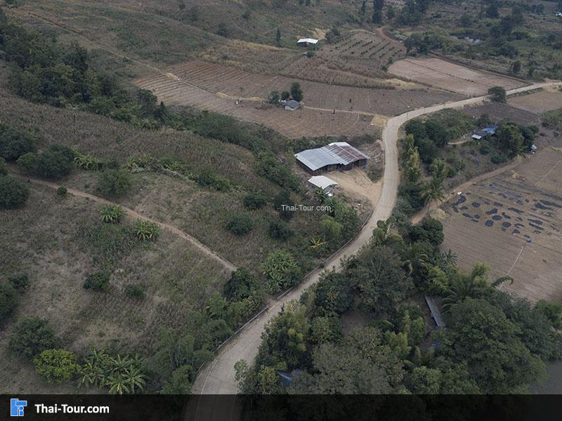ภาพมุมสูง สะพานแขวน ขัวโต๋งเต๋ง บ้านกองกาน