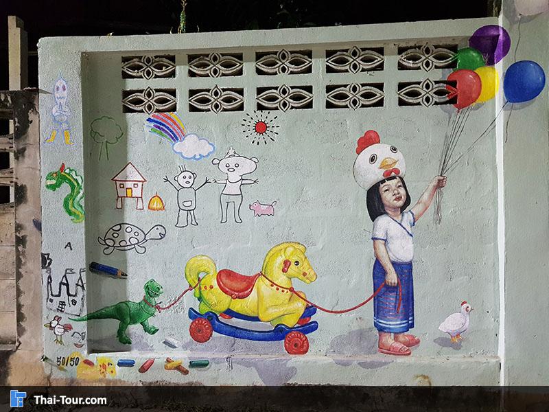 ภาพวาดเด็กเล่นกับลูกโป่ง