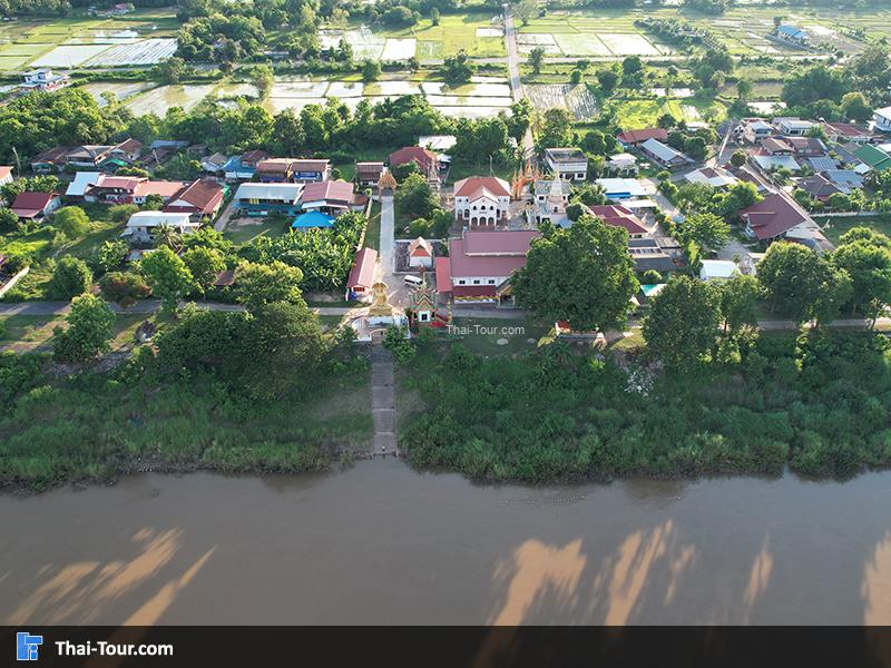 ภาพมุมสูง วัดพระศรีมหาโพธิ์ มุกดาหาร