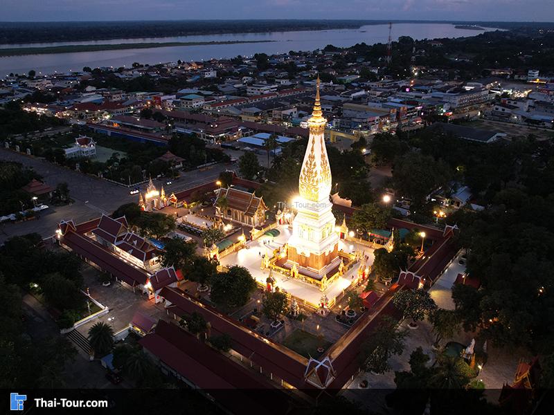 ภาพมุมสูงกลางคืน พระธาตุพนม