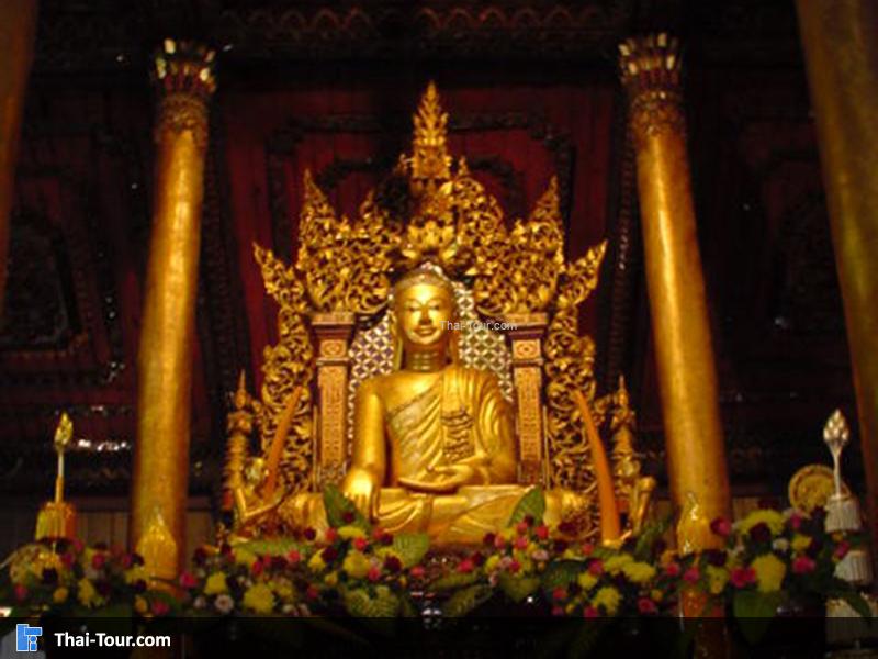 พระพุทธรูปประธาน ปางมารวิชัย ไม้แกะสลักศิลปไทยใหญ่