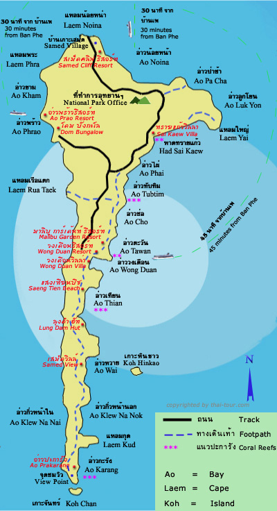 Map of Koh Samed - แผนที่เกาะเสม็ด